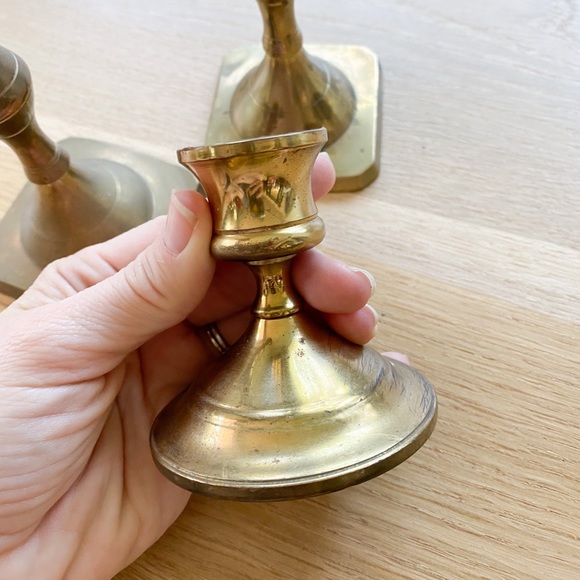 VINTAGE solid brass candle stick set of 3 - Picture 5 of 9